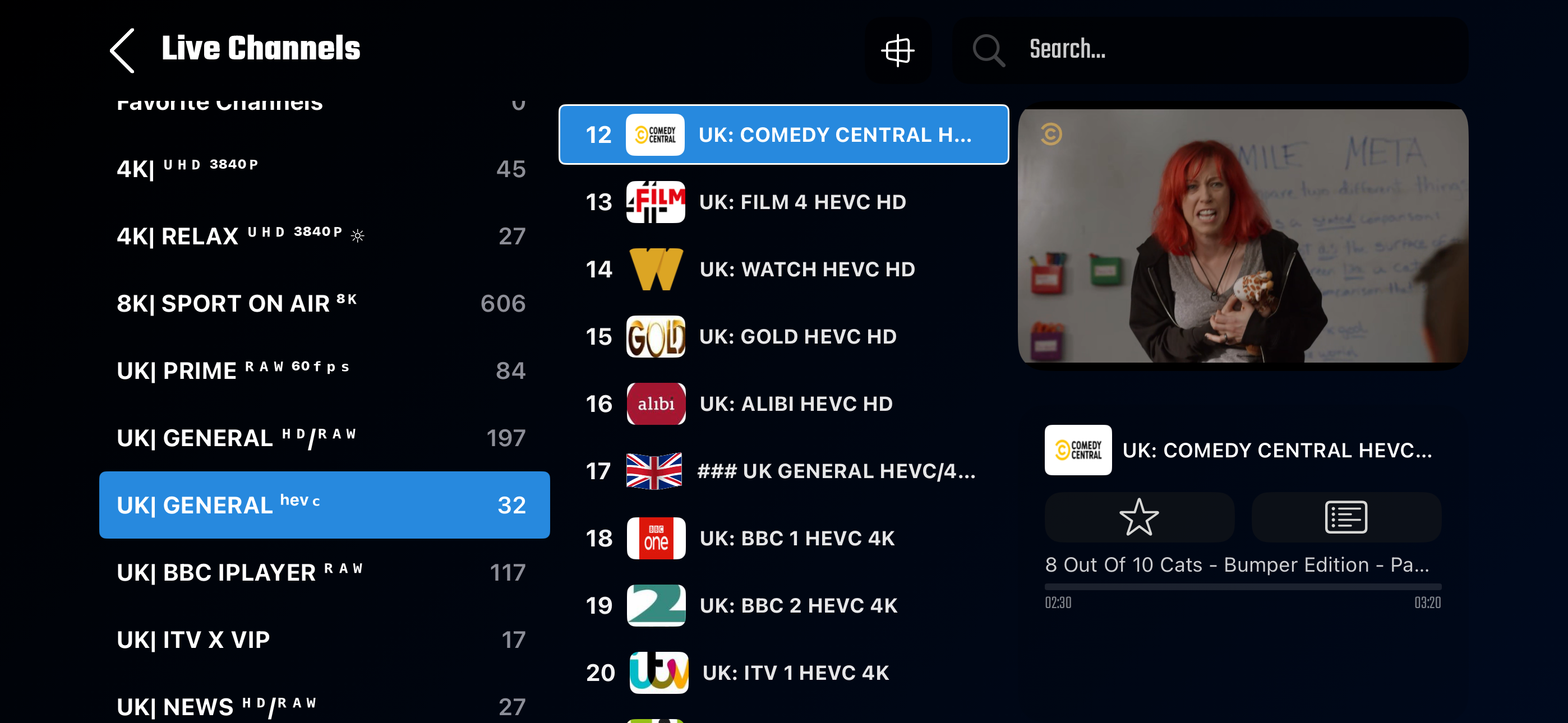 UK TV channels BBC ITV Sky Sports